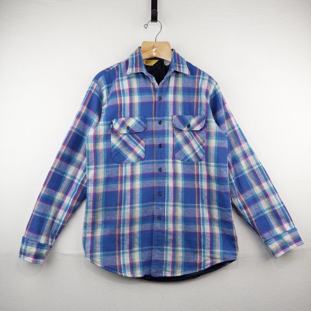 80's Vtg Work N Sport Men's M Heavyweight Insulated Plaid Flannel Shirt